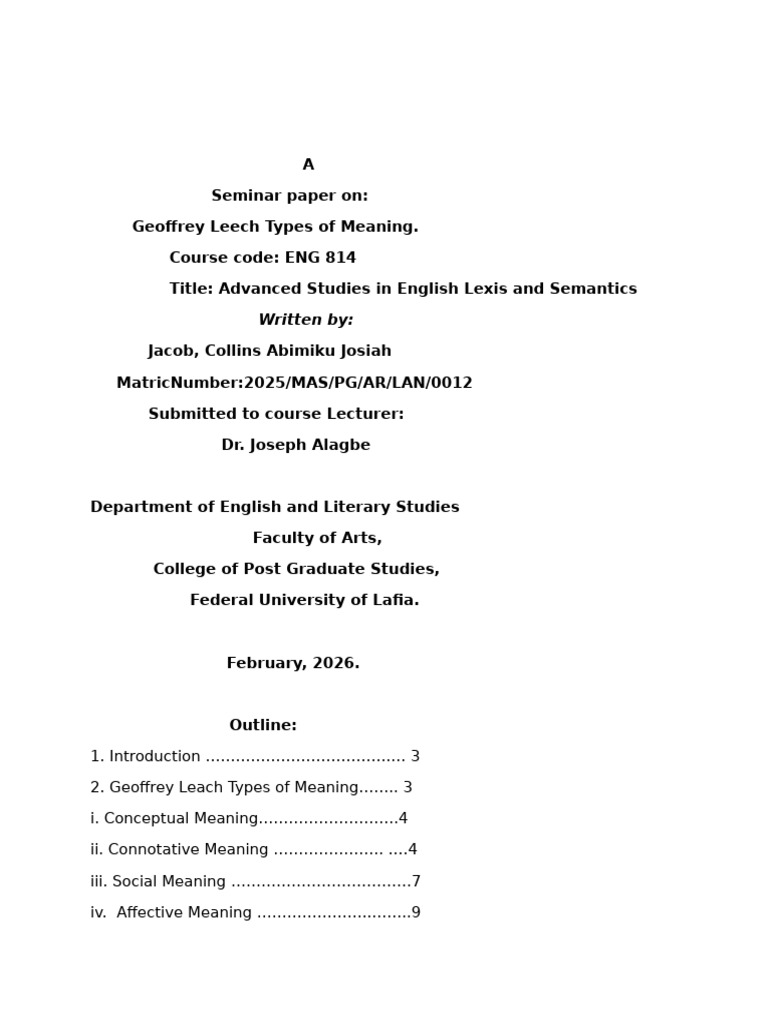 Geoffrey Leech Types of Meaning' | PDF | Semantics | Phoneme
