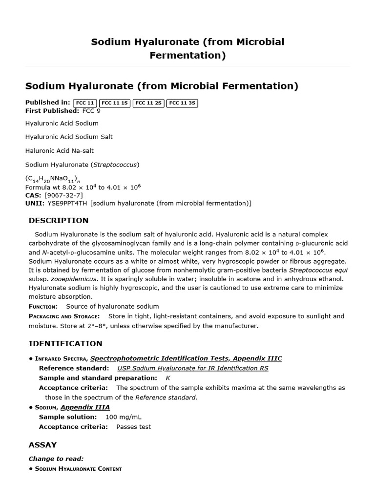 Sodium Hyaluronate From Microbial Fermentation | PDF | Sodium | Water