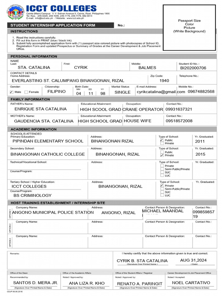 ICCT 2016 SIP Application Form | PDF