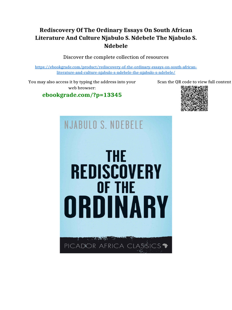 Rediscovery of the Ordinary Essays on South African Literature and ...