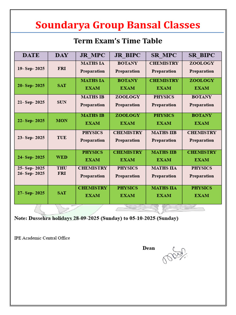 Term Exam’s Time Table | PDF