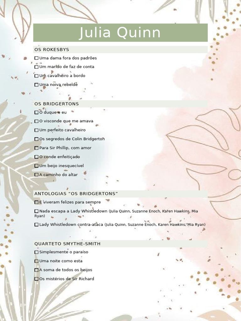 Checklist Romances de Época Com Decoração Simples VERDE | PDF | Amor