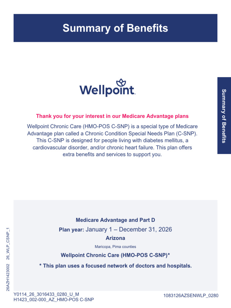 Wellpoint Chronic Care (HMO-POS C-SNP) Arizona 2026 | PDF | Medicare ...