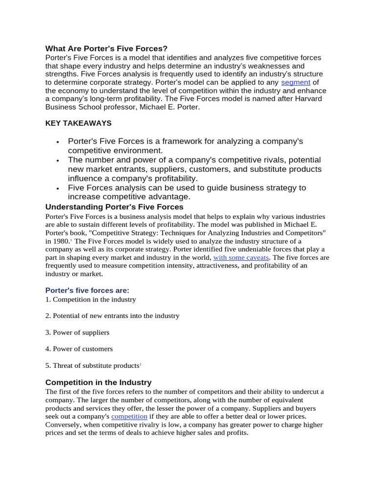 Michael Potters Five Forces Model(1) | PDF | Business | Business Economics