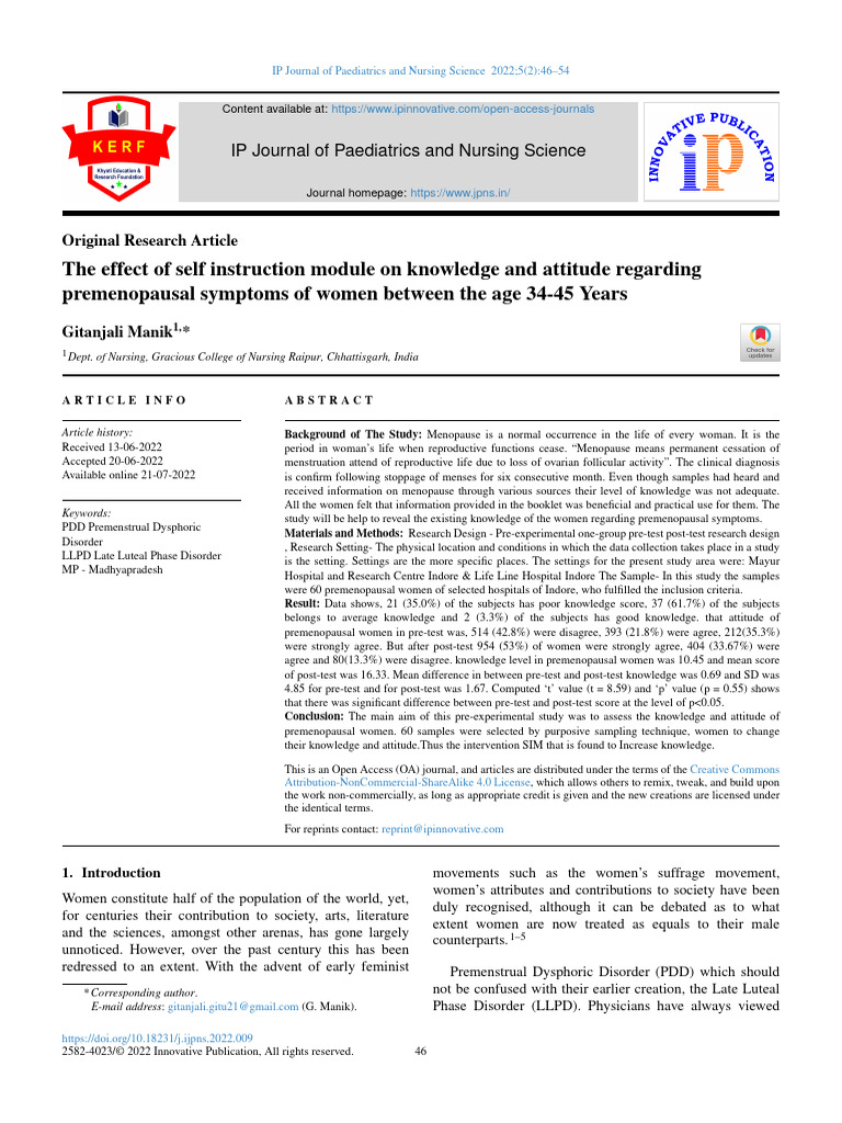 Ijpns Journal Volume 5 Issue 2 Article 1674 | PDF | Menopause ...