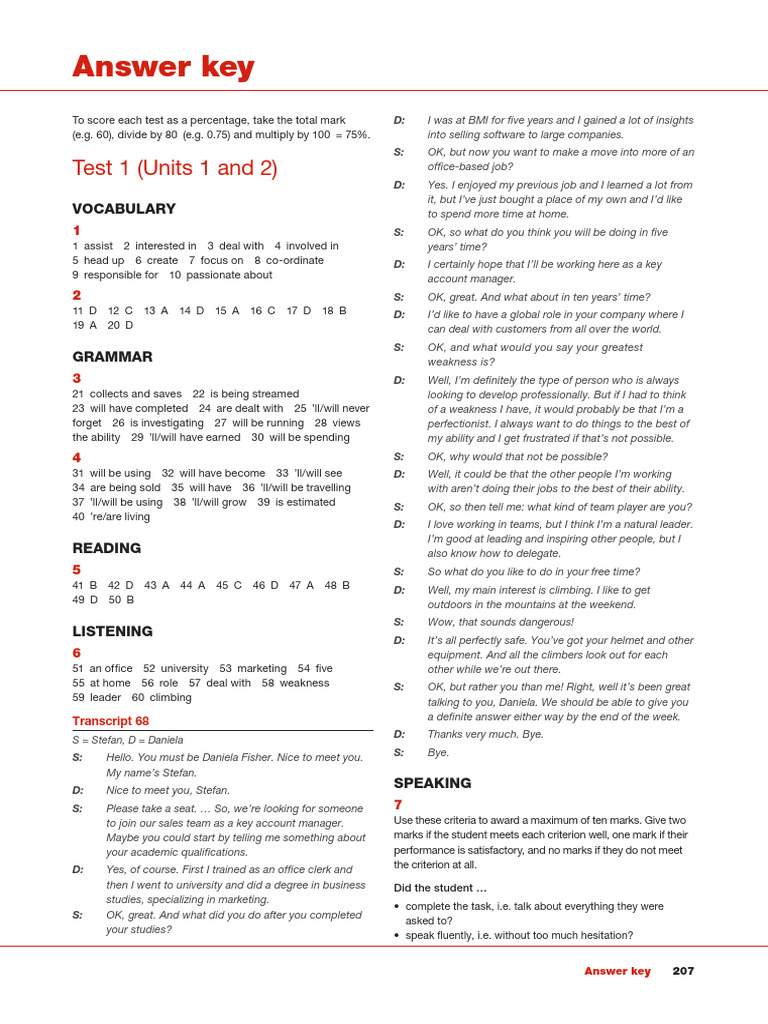 Keynote UpperInt Tests AnswerKey | PDF | Linguistics