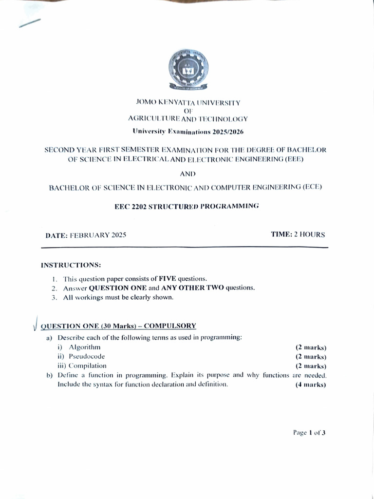 EEC 2202 Structured Programming | PDF | Computer Program | Programming