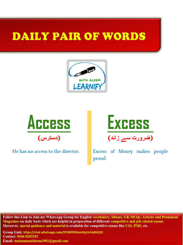 Pair of Words - Access & Excess | PDF