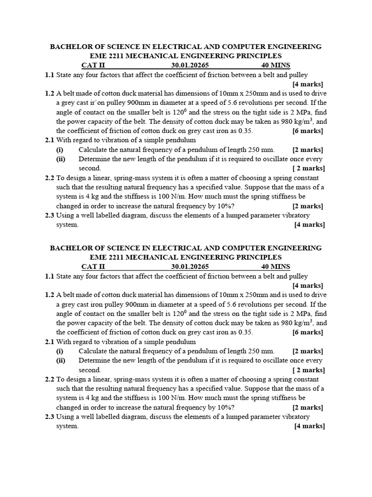 2025 Dec ECE CAT 2 EME 2211 | PDF | Damping | Oscillation