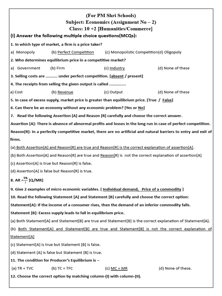 Cep Eco Assignment 2 Eng Pm Shri | PDF | Demand | Supply (Economics)