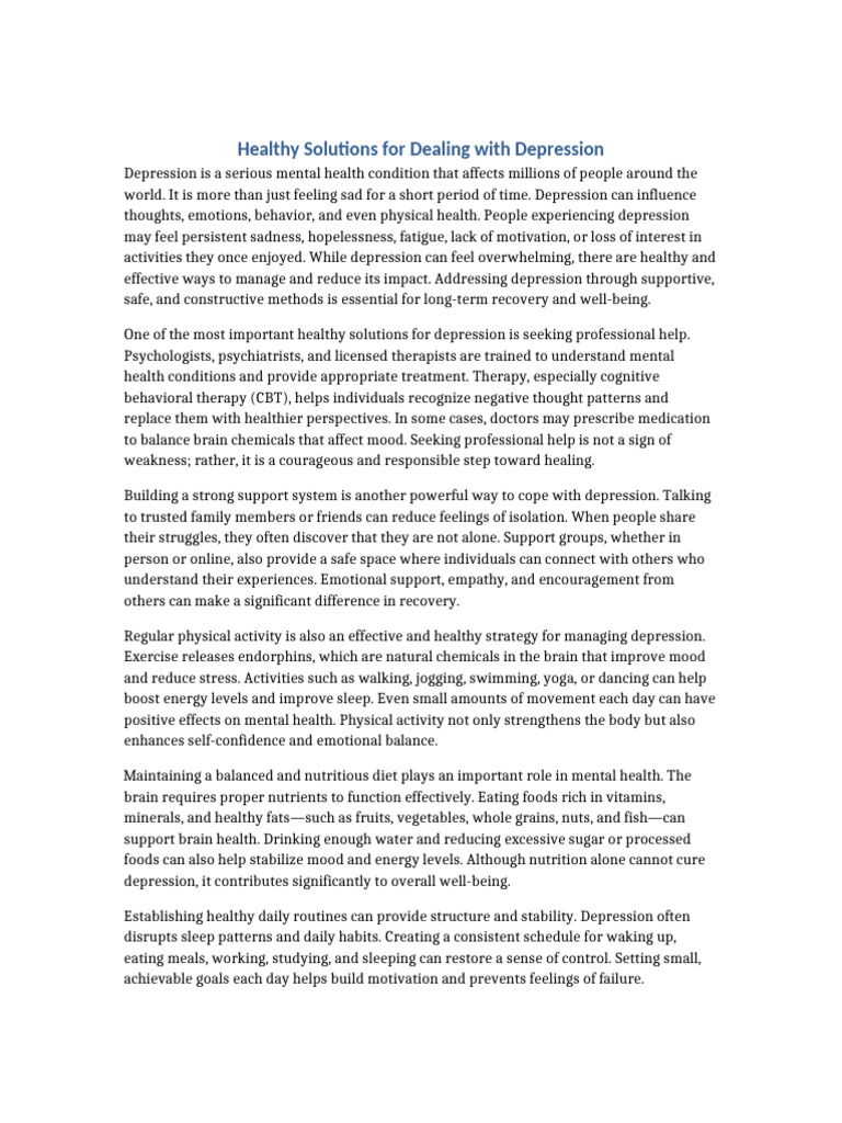 Healthy Solutions For Depression | PDF | Major Depressive Disorder ...