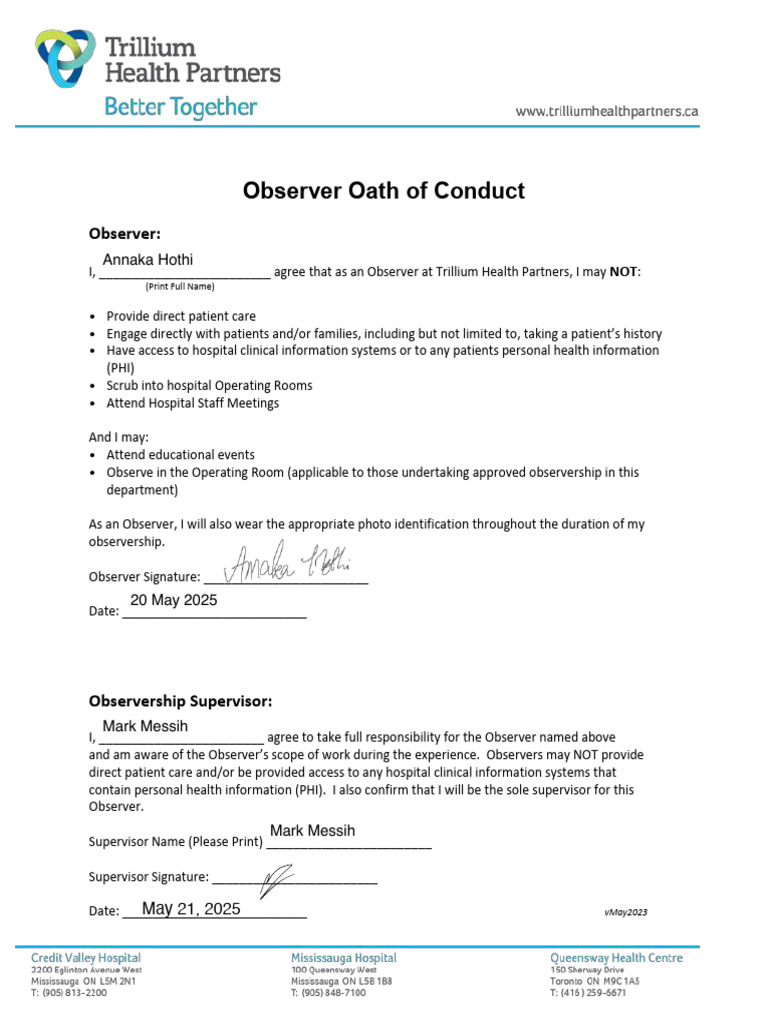 Observer Oath of Conduct Completed | PDF