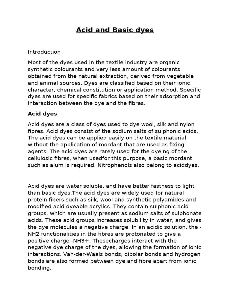 Acid and Basic Dyes | PDF | Dye | Dyeing