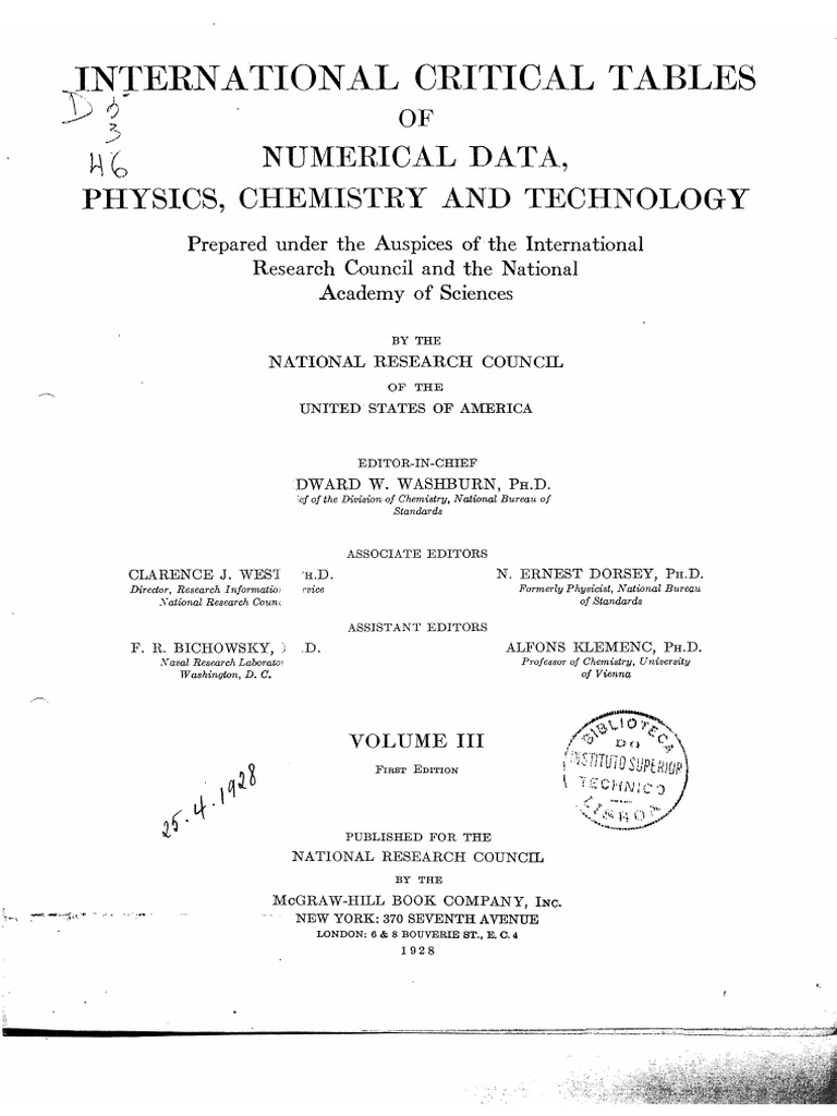International Critical Tables, Vol. III, 1928, Pp. 20-35. | PDF