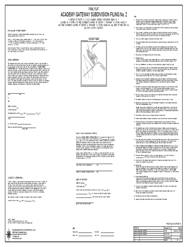 Academy Gateway Subdivision Filing No. 2: Final Plat | PDF | Land Use | Map