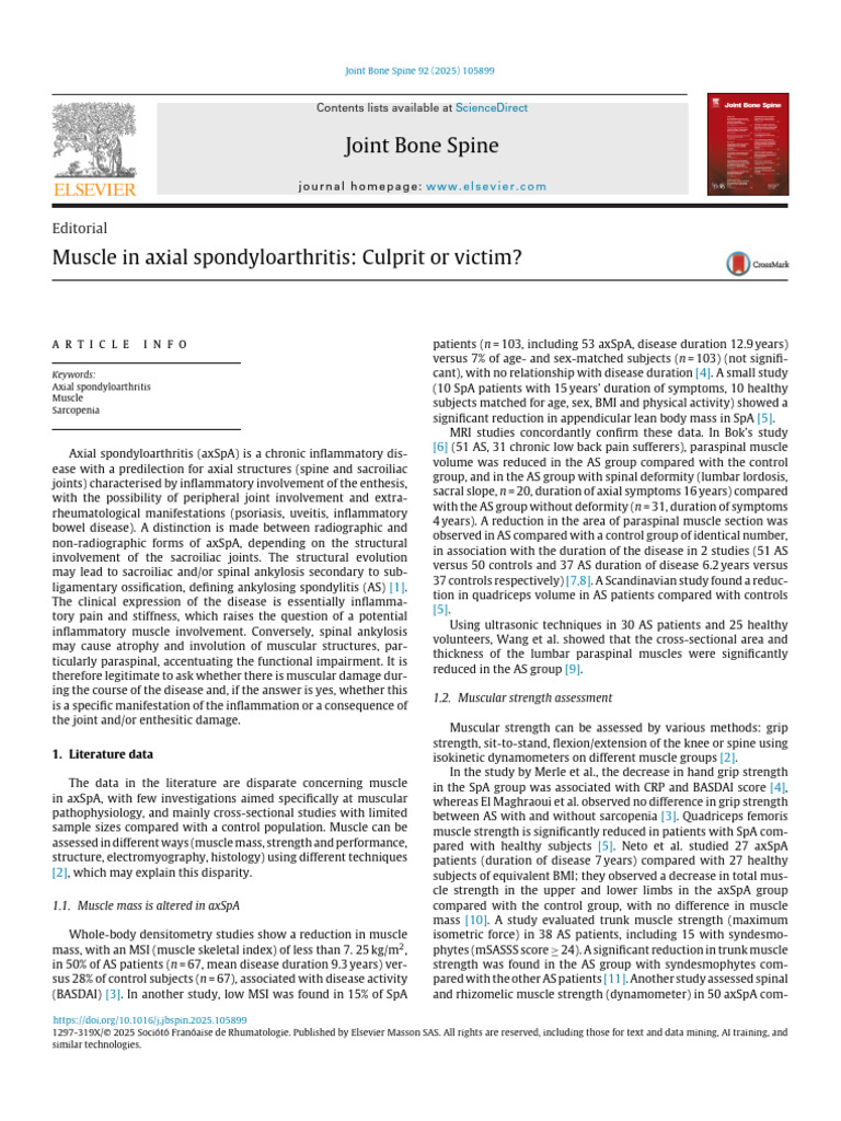 JBS-Muscle in Axial Spondyloarthritis Culprit or Victim? | PDF ...