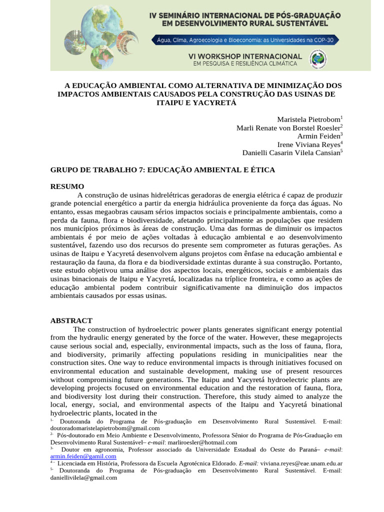 Projetos de Educação Ambiental Itaipu X Yacyretá | PDF ...