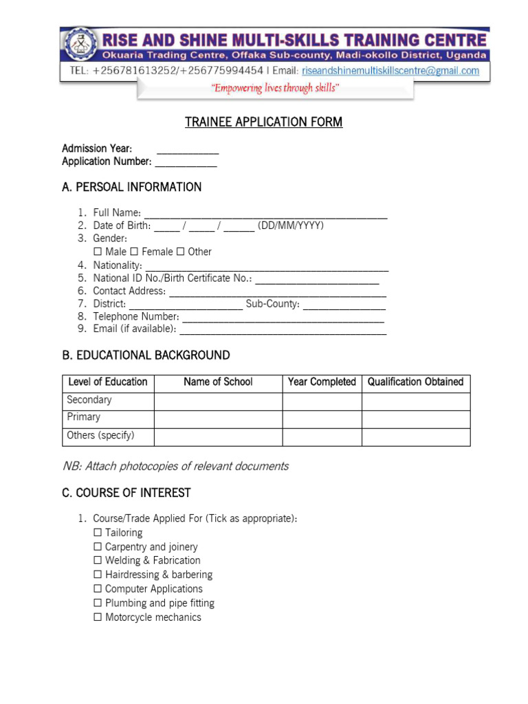 Trainee Application Form_095821 | PDF