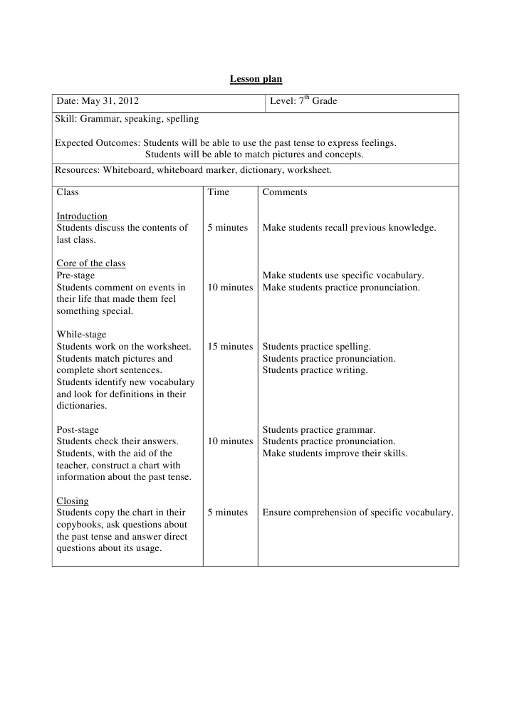 7th Grade Past Tense Lesson Plan | PDF