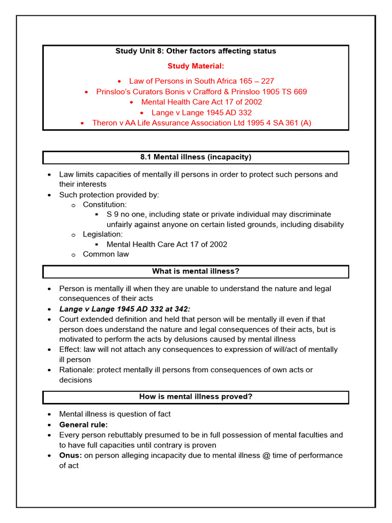 Study Unit 8: Law of Persons 144 Notes | PDF | Burden Of Proof (Law ...