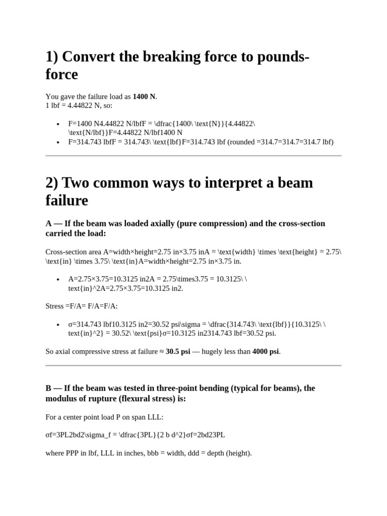 1) Convert The Breaking Force To Pounds-Force | PDF