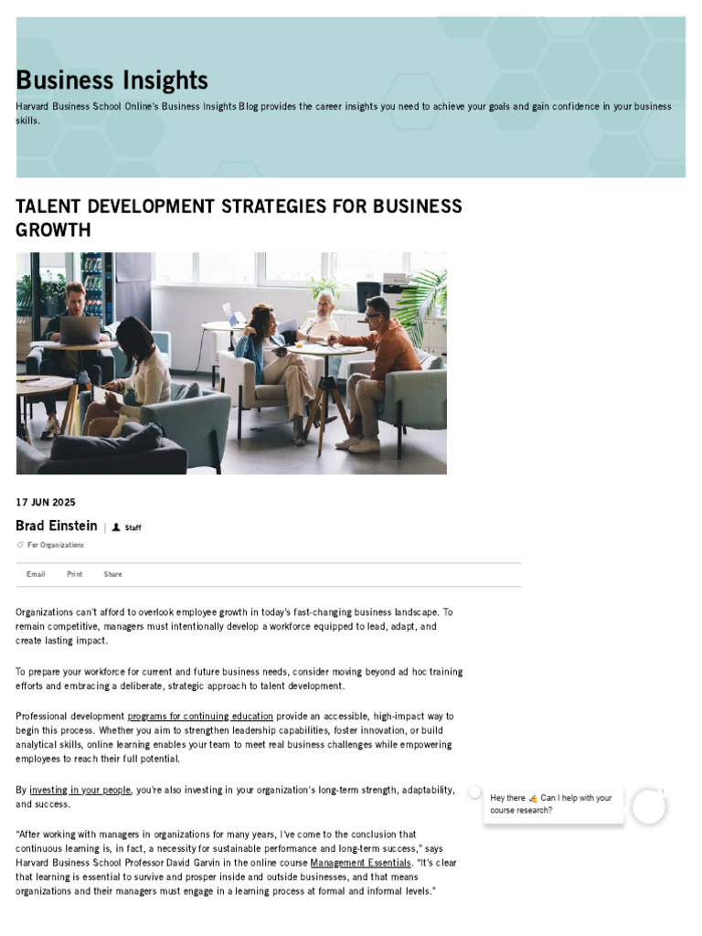(Outstanding) (Harvard) Talent Development Strategies For Business ...