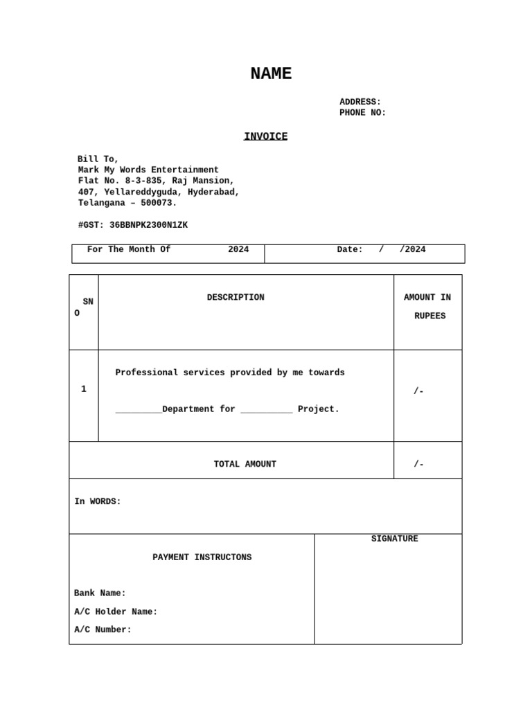 MMW Invoice Format | PDF