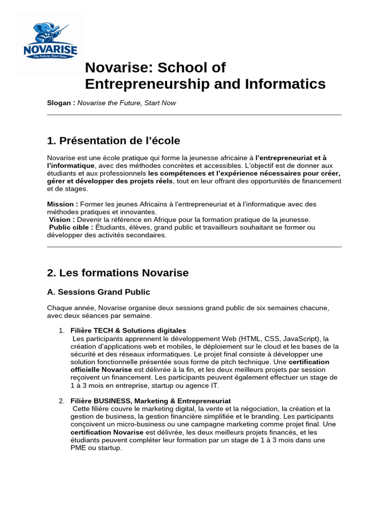 Novarise School of Entrepreneurship and Informatics | PDF ...