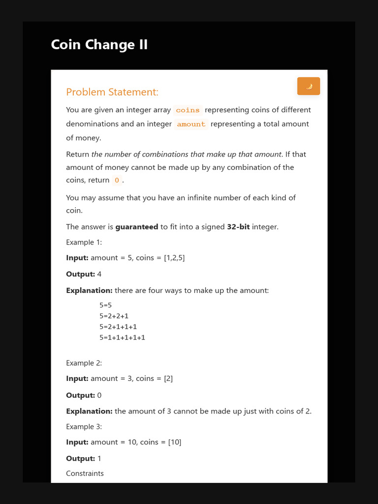 Coin Change II | PDF | Computer Programming | Applied Mathematics