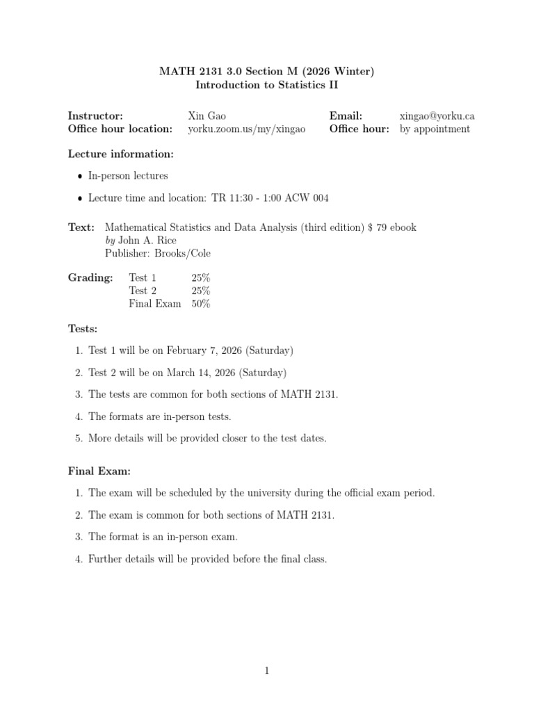 Math 2131 Syl Lab Us Winter 2026 | PDF | Variance | Mathematics