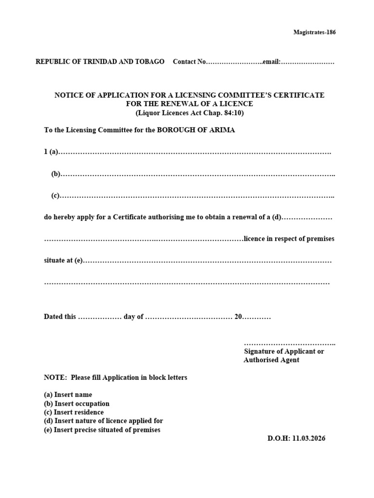 Renewal of Licence Form | PDF