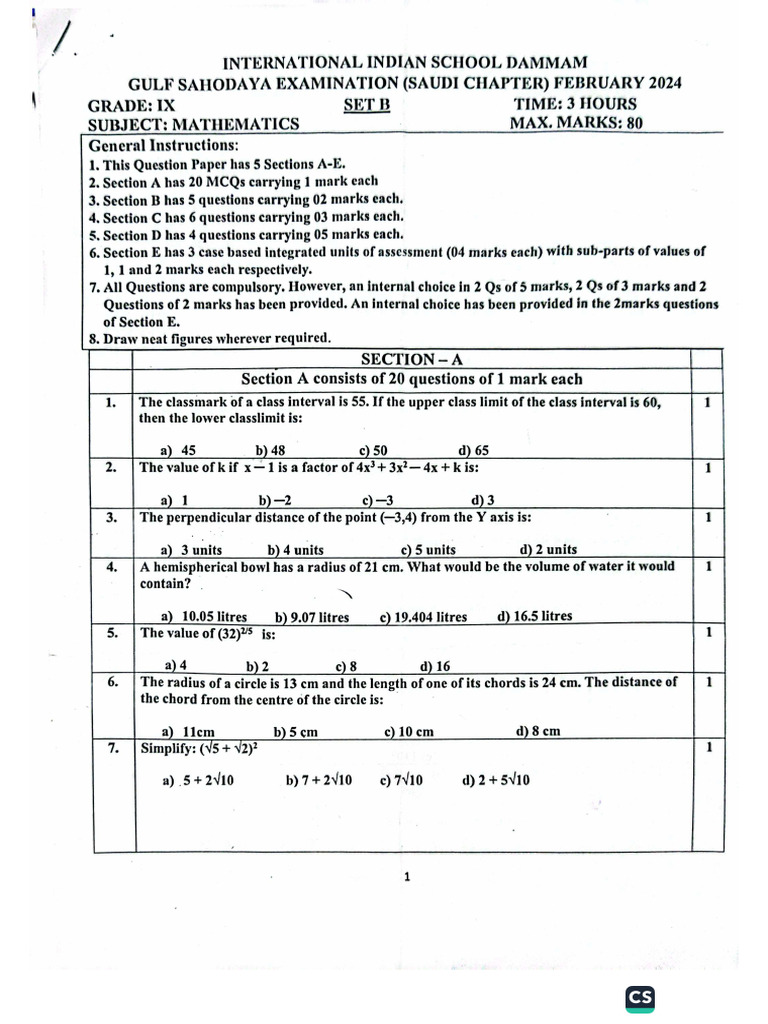 2024 Set B Math Sample Paper | PDF