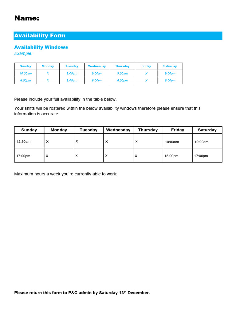 Availability Form | PDF