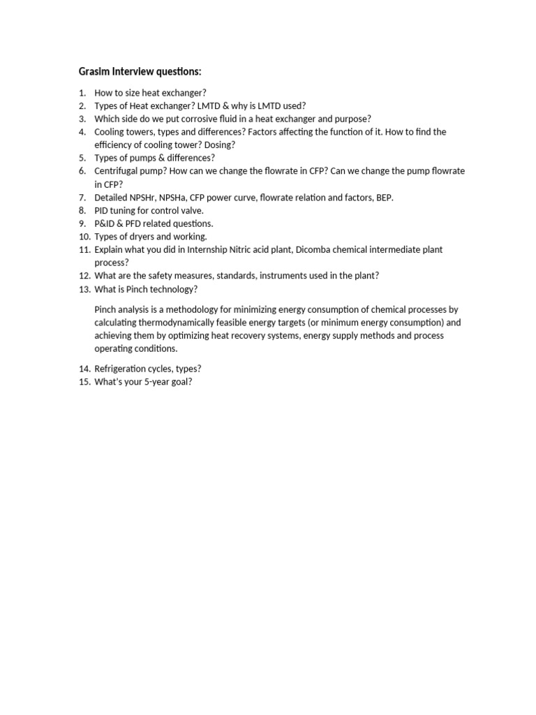 Interview Questions Grasim | PDF