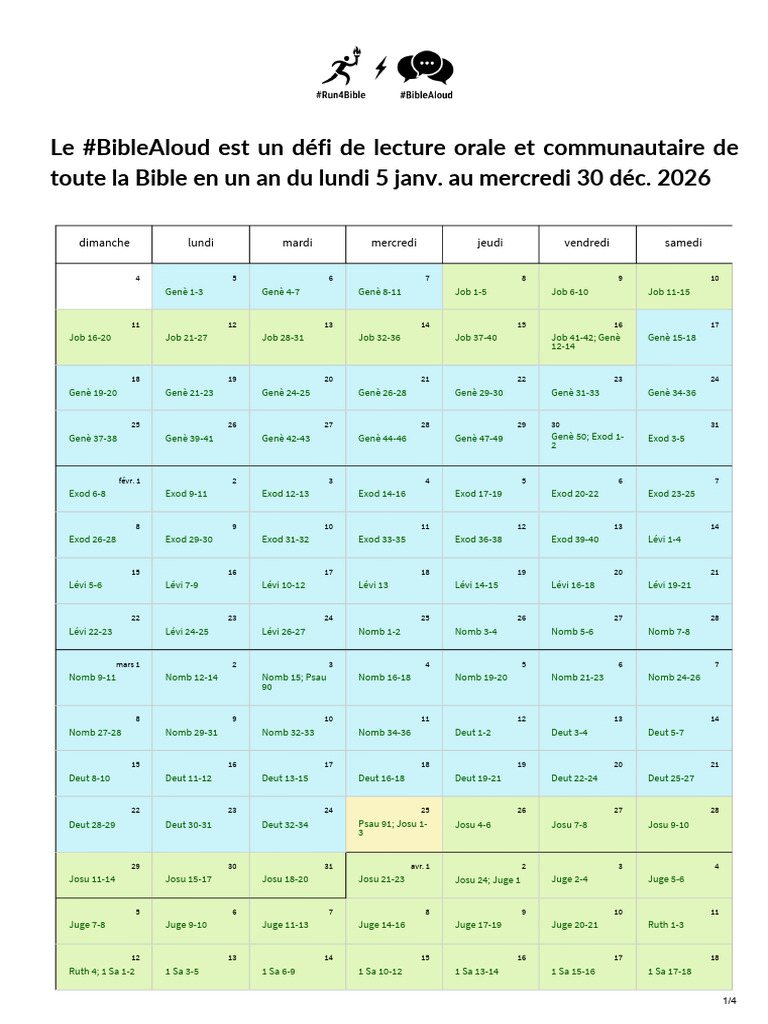 Plan BibleAloud 2026 | PDF | Nouveau testament | Contenu de la Bible
