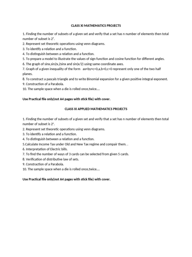 Class Xi Mathematics Project | PDF