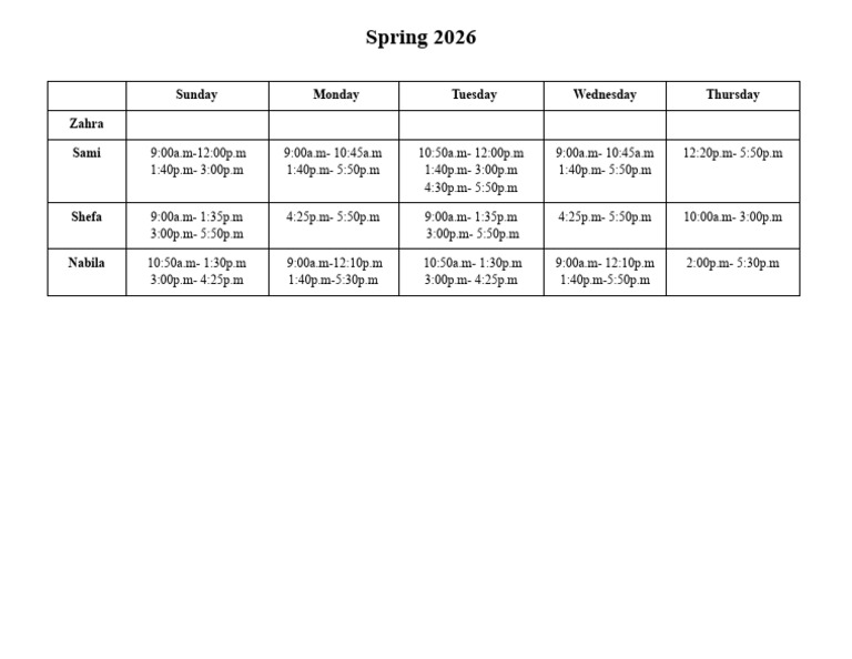 Schedule Spring 2026 | PDF