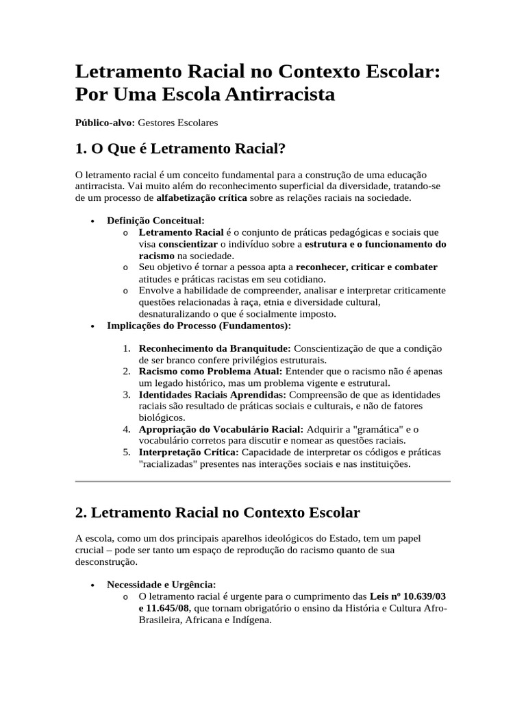 Letramento Racial No Contexto Escolar | PDF | Racismo | Discriminação e ...