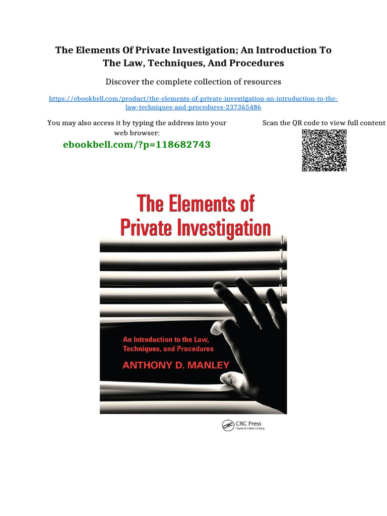 The Elements of Private Investigation An Introduction To The Law ...