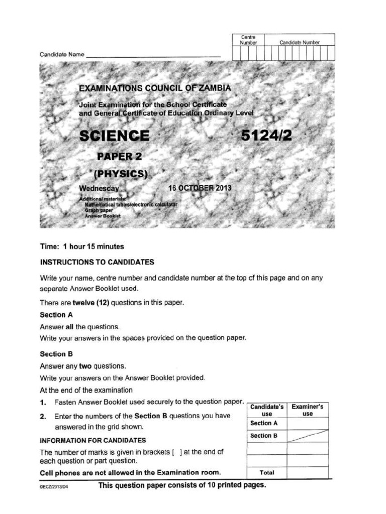 2013 Science Paper 2 Past Paper | PDF