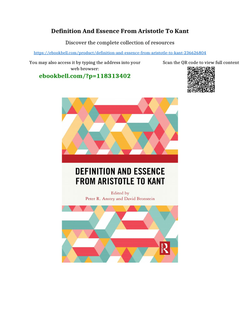 Definition and Essence From Aristotle To Kant Full Digital Chapters ...