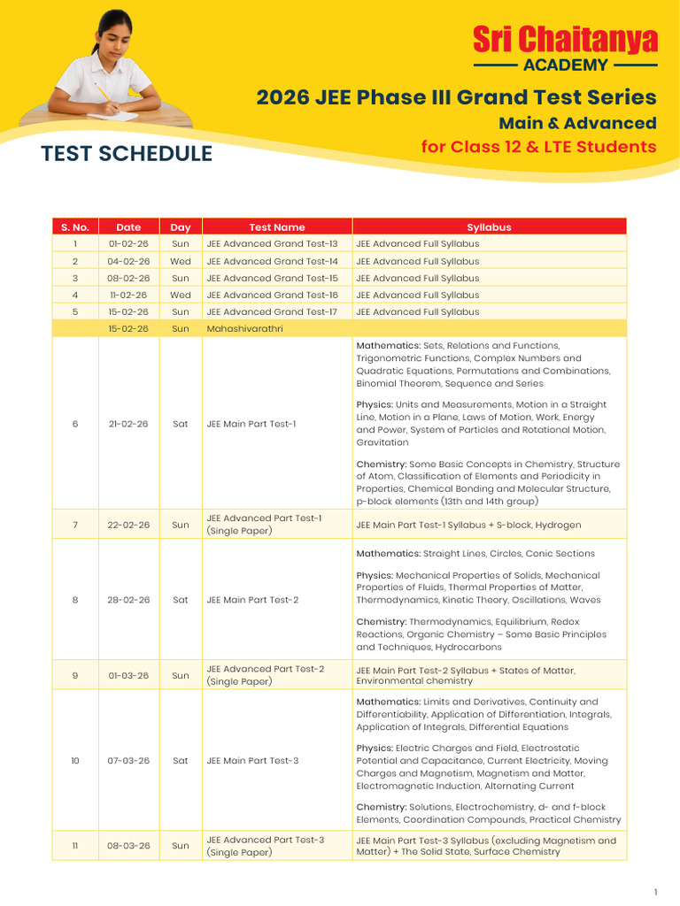 SCA 2026 JEE Phase 3 Grade Grand Test Series 2 | PDF | Chemistry | Physics
