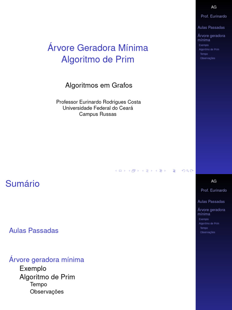 AG - Aula 15 - Algoritmo de Prim | PDF | Combinatória | Algoritmos e ...