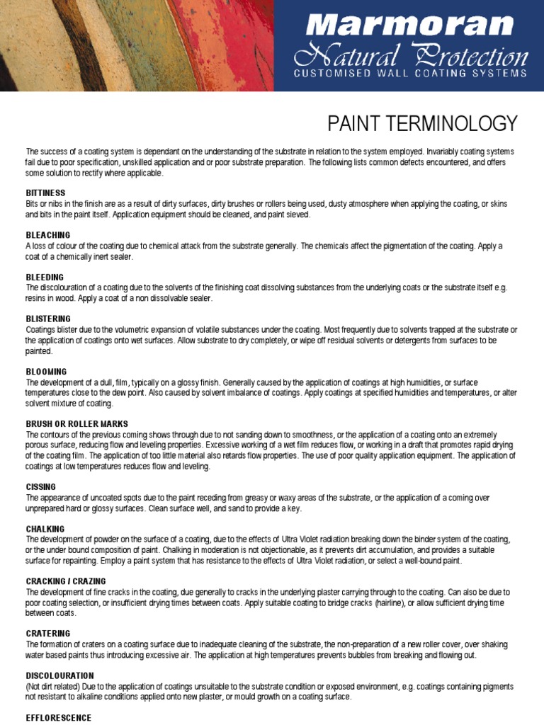 Glossary of Paint TermsMarmoran.co.Za Paint Coating