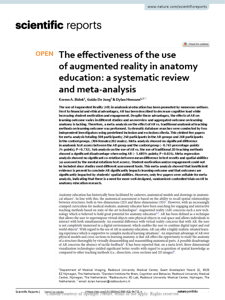 Bölek Et Al., 2021 | PDF | Systematic Review | Augmented Reality