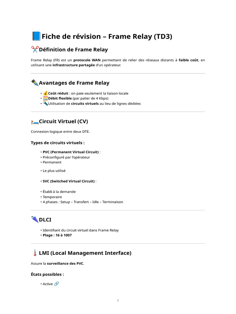 Fiche de Révision - Frame Relay (Td3) | PDF | Protocoles de ...