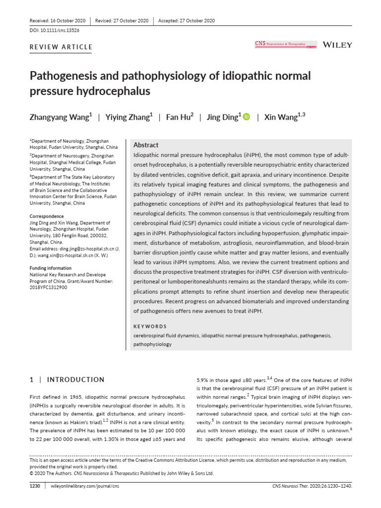 Pathogenesis and Pathophysiology of Idiopathic Normal Pressure ...