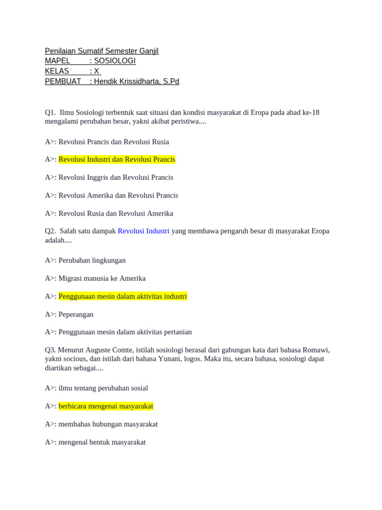 PSSG Sosiologi Kelas X | PDF