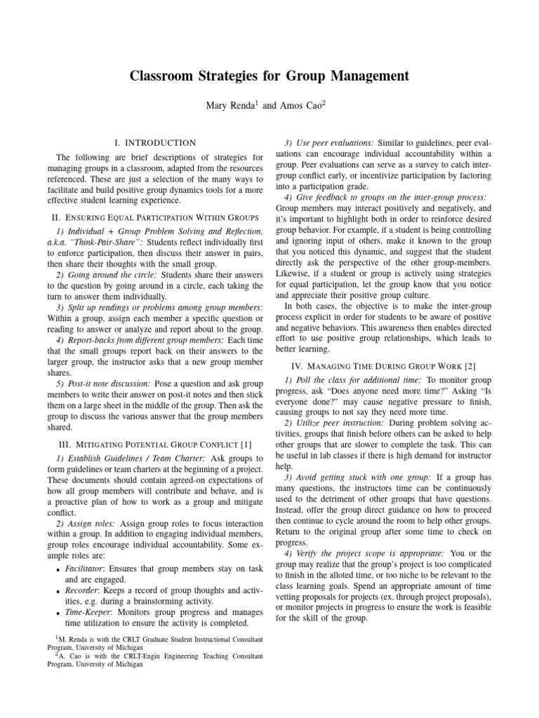 Classroom Strategies For Group Management | PDF | Social Psychology ...