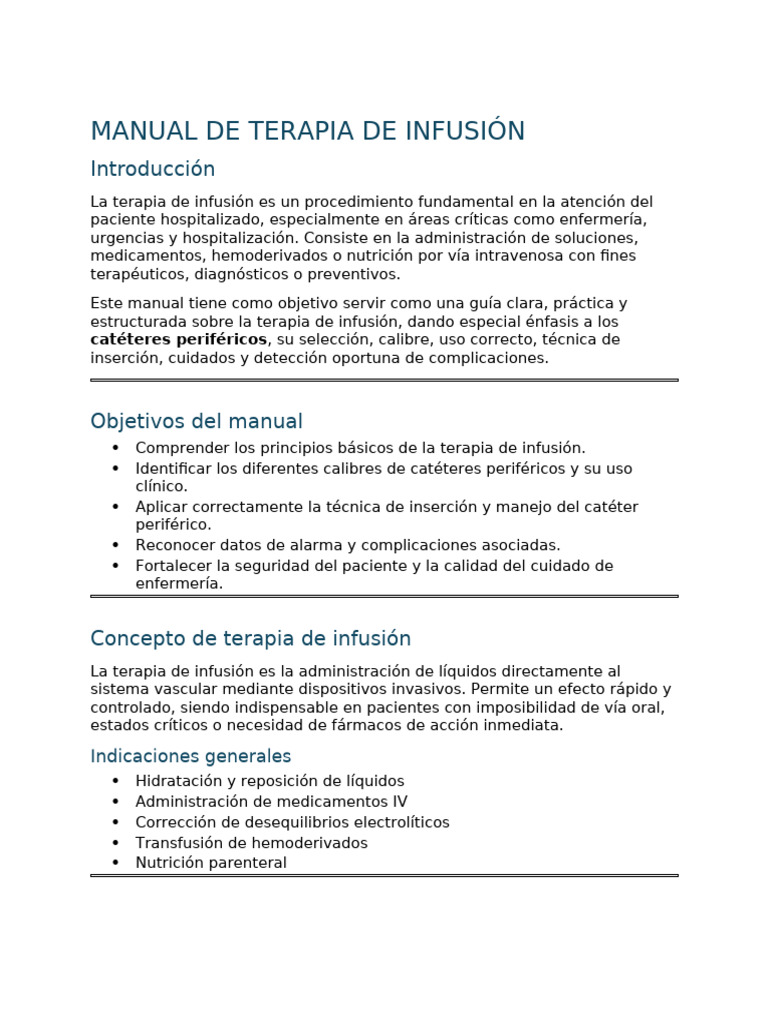 Manual de Terapia de Infusión | PDF | Terapia intravenosa | Medicina ...